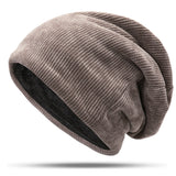 Women,Double,Layer,Velvet,Chenille,Vertical,Stripes,Baggy,Beanie