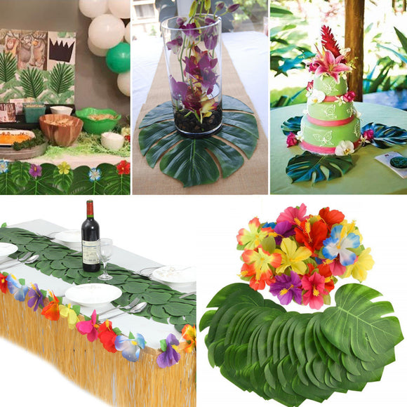 60Pcs,Tropical,Artificial,Leaves,Hawaiian,Hibiscus,Flowers,Wedding,Birthday,Party,Decoration,Table,Decorations