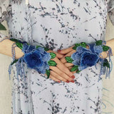 Women,Ethnic,Embroidery,Hallow,Wristband,Fashion,Floral,Cover,Finger,Tassel,Gloves