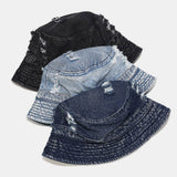 Denim,Washed,Broken,Narrow,Brief,Casual,Outdoor,Sunscreen,Bucket