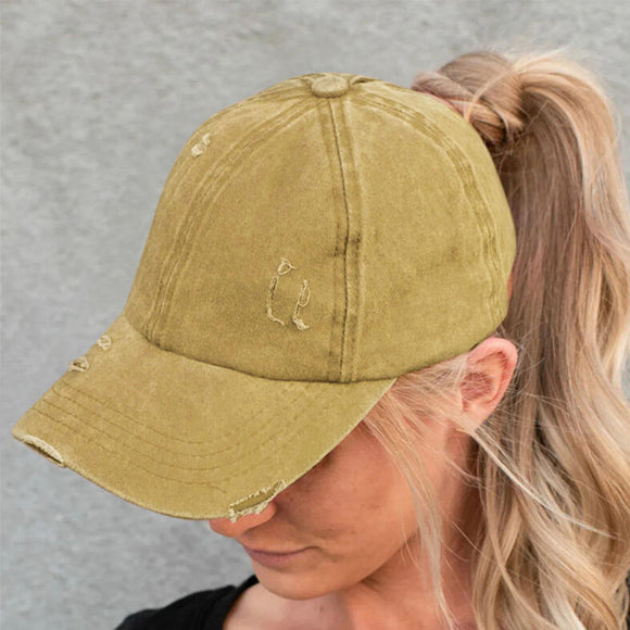 Women,Breaking,Solid,Color,Fashion,Hollow,Ripped,Washed,Denim,Baseball