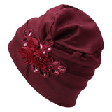 Women,Monochrome,Sequined,Flower,Headband,Turban,Cotton,Casual,Breathable