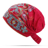 Women,Vintage,Beanie,Ethnic,Embroidery,Flowers,Slouch,Cotton,Skullcap
