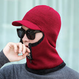 Men's,Beanie,Thick,Zipper,Scarf,Earmuffs,Scarf