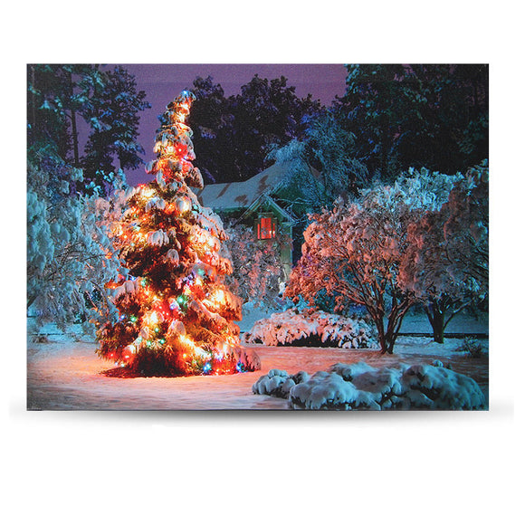 Battery,Operated,Christmas,Snowy,House,Front,Canvas,Print