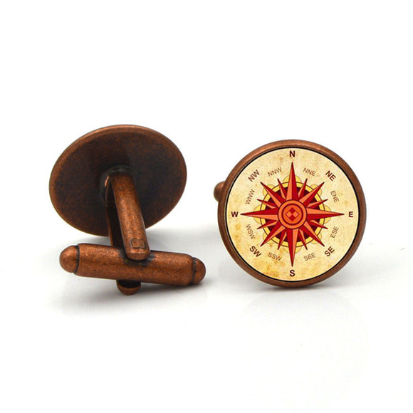 Vintage,Cufflinks,Compass,Round,Glass,Alloy,Collar,Jewelry,Accessories