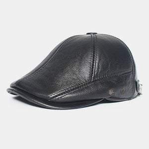 Genuine,Leather,Thick,Casual,Solid,Forward,Beret