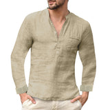 Casual,Plain,Stand,Collar,Sleeve,Henley,Shirt