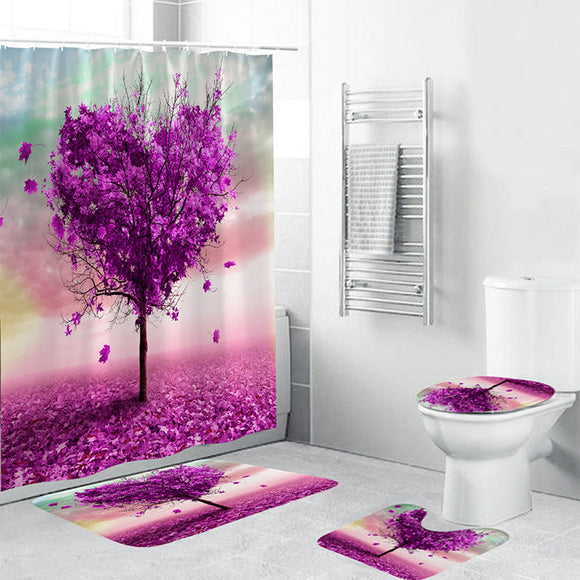 Romantic,Heart,Waterproof,Bathroom,Purple,Shower,Curtain,Toilet,Cover