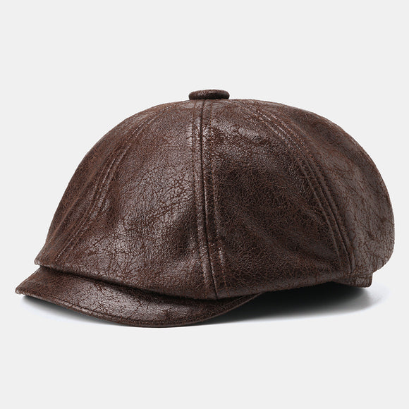 Cracked,Leather,Newsboy,Retro,Beret