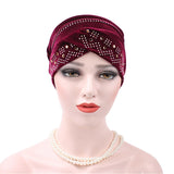 Women,Velour,Stretch,Turban,Diamond,Autumn,Casual,Solid,Beanie