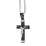 Stainless,Steel,Christ,Jesus,Cross,Crucifix,Patterned,Pendant,Necklace,Chain