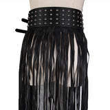 Women,Fringe,Black,Leather,Belts,Rivet,Tassels,Buckle