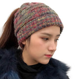 Female,Knitted,Striped,Colorful,Ponytail,Headband,Woolen