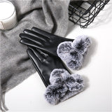 Women,Winter,Thick,Rabbit,Leather,Texting,Screen,Waterproof,Windproof,Gloves