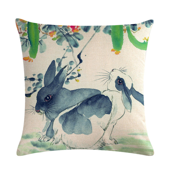 Chinese,Watercolor,Rabbit,Printing,Linen,Cotton,Throw,Pillow,Cover,Office,Pillow