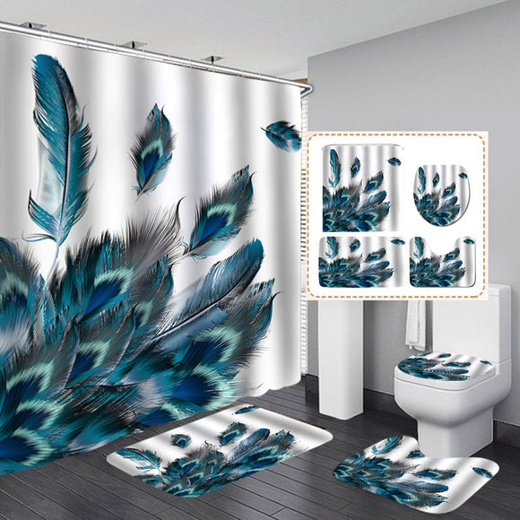 Peacock,Feathers,Waterproof,Bathroom,Shower,Curtain,Toilet,Cover,Floor,Bathroom,Hooks