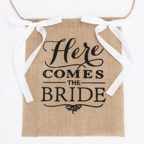 Comes,Bride,Wedding,Banner,Party,Burlap,Bunting,Garland,Photo,Booth,Decorations