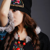 Women,Vintage,Beanie,Ethnic,Embroidery,Flowers,Slouch,Skullcap,Cotton,Breathable