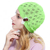 Women,Knitted,Beanie,Casual,Hollow,Button,Woolen,Bonnet