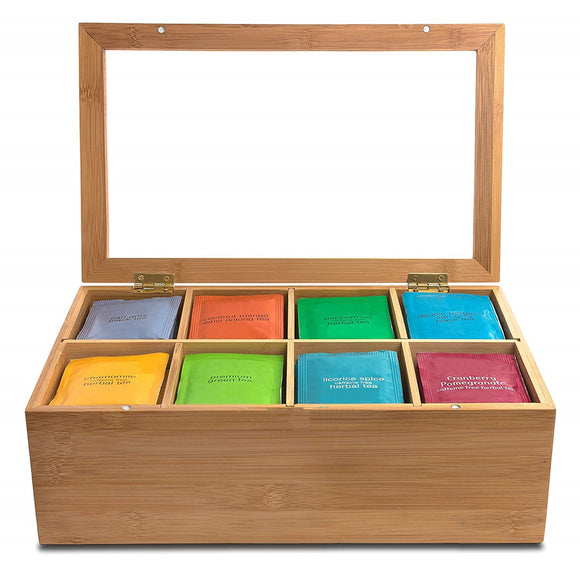 Compartments,Wooden,Glass,Cover,Container,Teabags,Display,Storage