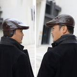 Collrown,First,Layer,Cowhide,Leather,Fashion,Beret,Beret,Earmuffs