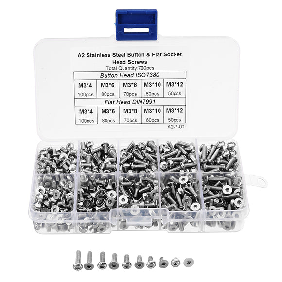 Suleve,M3SH8,Stainless,Steel,Socket,Button,Screw,Assortment,720Pcs