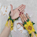 Women,Ethnic,Embroidery,Hallow,Wristband,Fashion,Floral,Cover,Finger,Tassel,Gloves