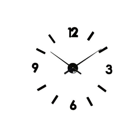 Clock,Modern,Large,Decor,Sticker,Frameless,Black,Mirror