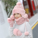 Winter,Women,Thicken,Velvet,Beanie,Scarf,Gloves,Windproof,Earmuffs