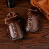 Leather,Couple,Winter,Slippers,Fuzzy,House,Slippers,Fleece,Lined,Shoes