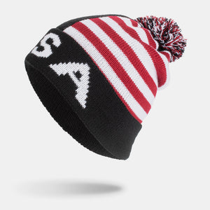 Stripe,Pattern,Winter,Outdoor,Daily,Woolen,Beanie,Plush