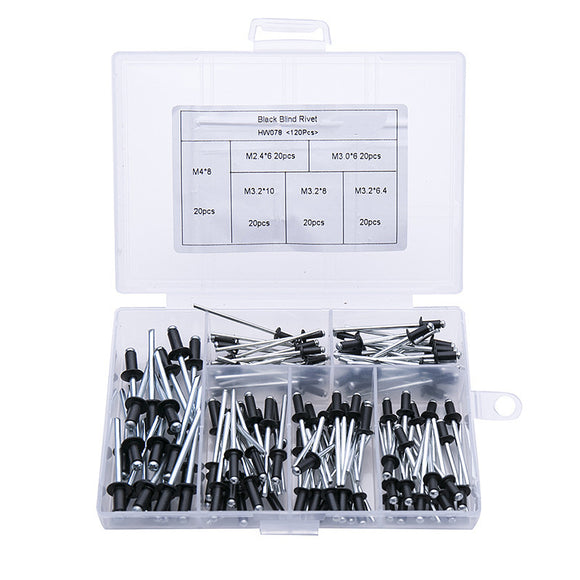 Suleve,120Pcs,Black,Blind,Rivet,Assortment,Riveter,Rivet,Aluminum,Upholstery,Nails