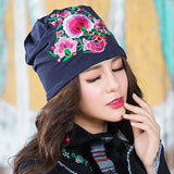 Women,Ethnic,Embroidery,Slouch,Skullcap,Cotton,Breathable,Beanie,Printting,Turban