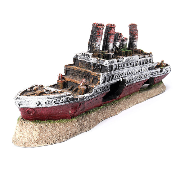 Aquarium,Ornament,Wreck,Resin,Decoration,27x5.2x9.5cm