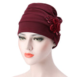 Women,Monochrome,Sequined,Flower,Headband,Turban,Cotton,Casual,Breathable