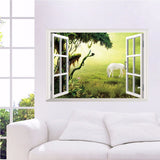 Grassland,White,Horse,Scenery,False,Window,Decal,Sticker,Muarl,Decor