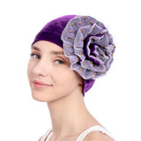 Women,Summer,African,Velvet,Flower,Turban,Ethnic,Style,Beanie