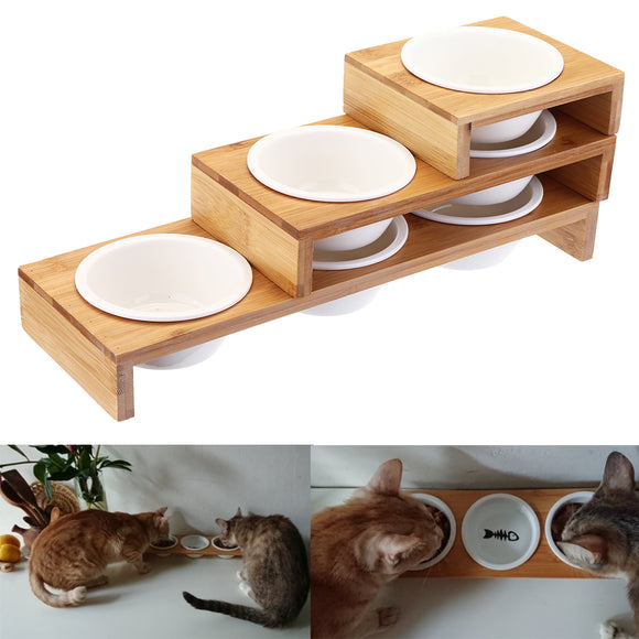 Elevated,Bamboo,Feeder,Ceramic,Raised,Stand,Sizes,Durable
