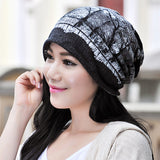 Women,Velvet,Beanies,Colorful,Printed,Bonnet,Scarf