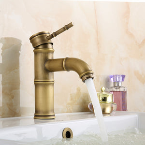 Antique,Copper,Bathroom,Bamboo,Vessel,Curved,Faucet,Single,Handle,Short,Spout,Mixer,Mount