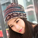 Womens,Ethnic,Cotton,Double,Layers,Brimless,Outdoor,Classic,Earmuffs,Beanie