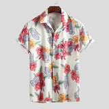 INCERUN,Summer,Hawaiian,Shirt,Flower,Printed,Casual,Streetwear,Breathable,Beach,Blouse,Short,Sleeve,Lapel,Shirts