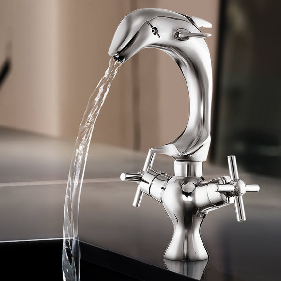 Creative,Dolphin,Shape,Double,Handle,Basin,Mixer,Chrome,Finish,Faucet