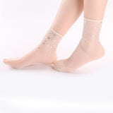 Women,Summer,Ultra,Elastic,Breathable,Middle,Socks,Fashion,Sequins