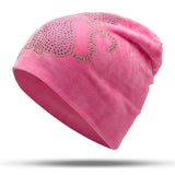 Women's,Double,Velvet,Rhinestones,Pattern,Beanie