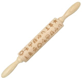 Loskii,JM01687,Wooden,Christmas,Embossed,Rolling,Dough,Stick,Baking,Pastry,Christmas,Decoration