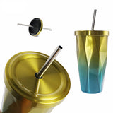 Stainless,Steel,Gradient,Color,Diamond,Double,Travel,Water,Bottles,Straw