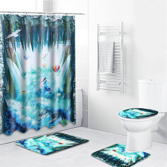 Ocean,Waterproof,Bathroom,Shower,Curtain,Toilet,Cover