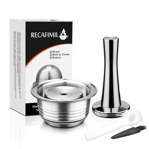 Stainless,Steel,Refillable,Coffee,Capsule,Reusable,Coffee,Holder,Spoon,Brush,Vertuolline,ENV135,Coffee,Machine